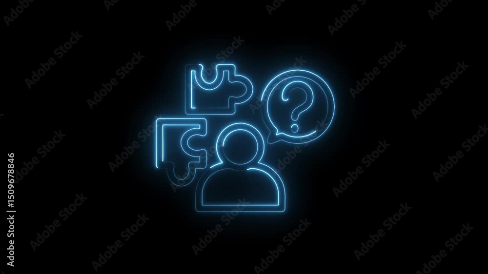 Poster glowing icon animation of business problem solving strategy and human thinking process