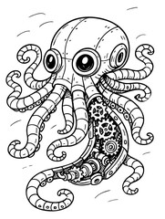 Steampunk Octopus Design Animal Doodle
