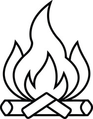 Elegant line art of campfire with flame and logs