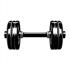 dumbbell silhouette , black and white illustration isolated on white background