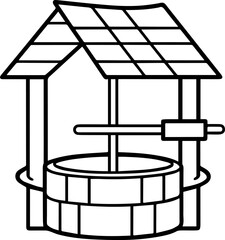 water well line art vector illustration