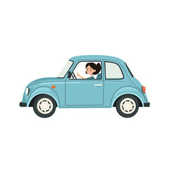 Happy driver enjoys a sunny ride. PNG image, transparent background