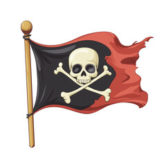 Fototapeta premium Classic pirate flag waving in the breeze. PNG image, transparent background