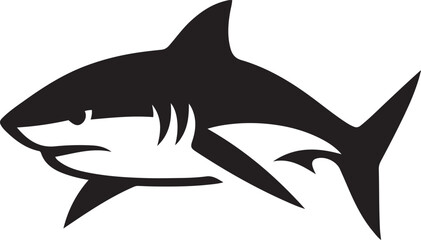 Shark silhouette bold on white background, Powerful sea creature black design