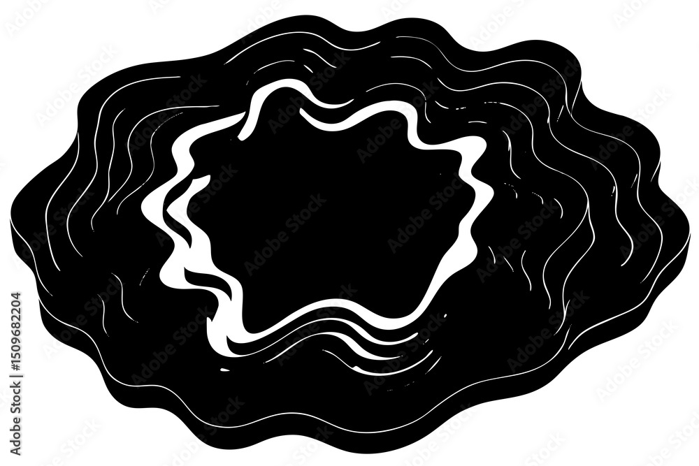 Poster abstract black and white wavy pattern with a center void for design elements