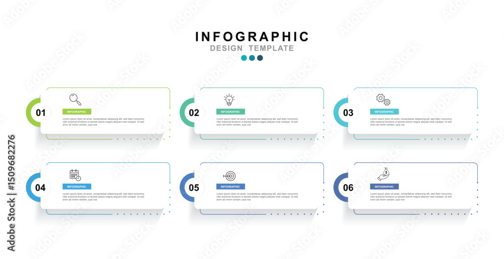 Aufkleber infographic 6 options design elements for your business data. vector illustration