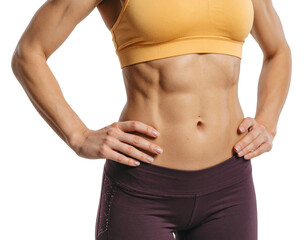 Fit woman in black sportswear isolated on transparent or white background