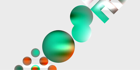 Abstract composition featuring spheres, gradients, text. Teal, orange hues dominate minimalist design. Modern, clean aesthetic.