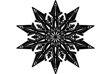 Obraz premium Decorative black and white vector snowflake illustration with intricate ornate details on white background
