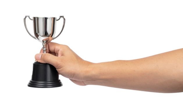 Hand of the person with a sports cup isolated on transparent or white background