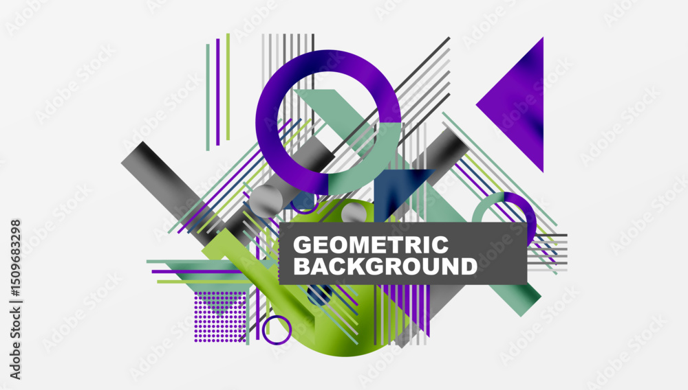 Fototapete Abstract geometric composition. Vibrant lines, shapes create dynamic visual effect. Modern design, suitable background element.