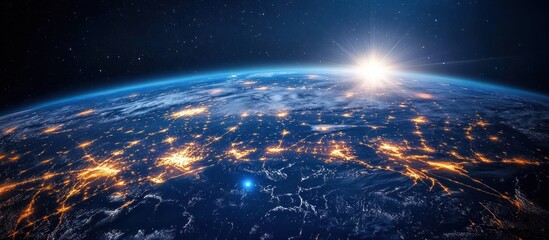 Beautiful view of earth at sunrise from space shown