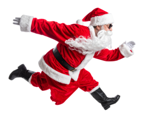 Santa Claus running isolated on transparent or white background