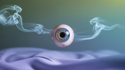 Floating Eyeball Emanates Ethereal Smoke Spirits in a Dreamscape