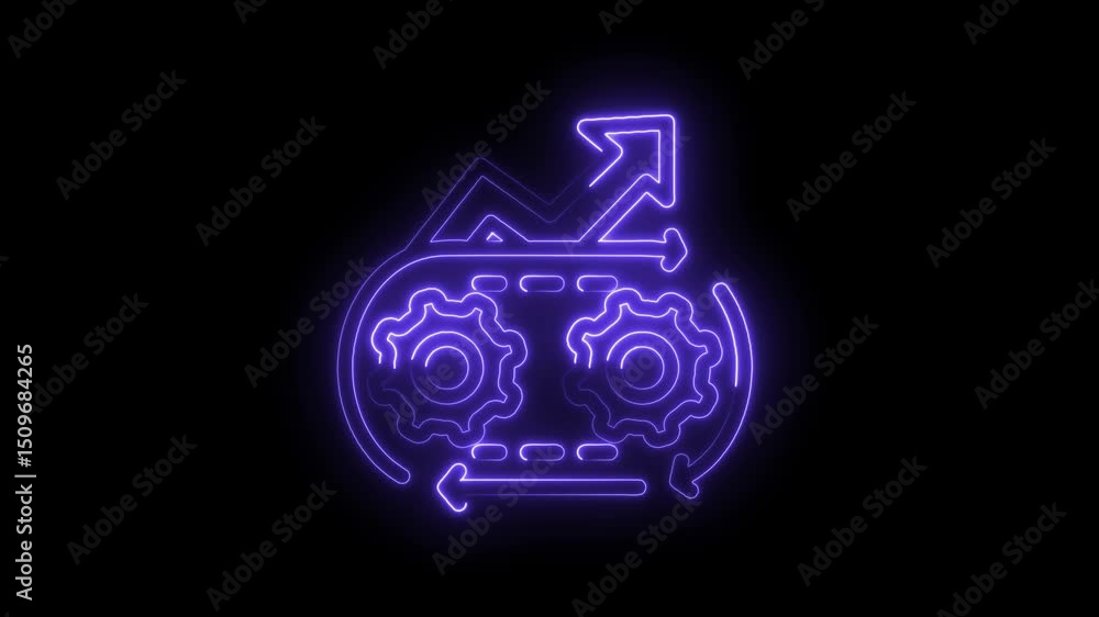 Poster neon business process automation gears with arrow cycle continuous improvement diagram animation