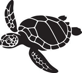 Sea turtle silhouette simple ocean design, Marine animal flat profile drawing