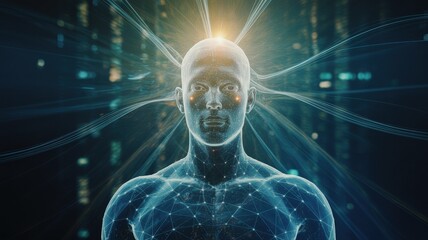 Futuristic Humanoid AI: Visualizing Digital Consciousness and Networked Existence