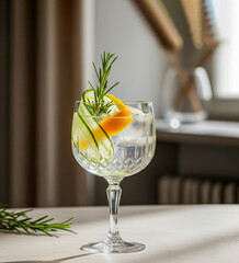 Refreshing Gin and Tonic Cocktail with Elegant Garnish