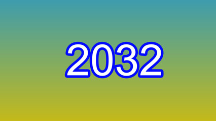 New Year 2032 illustration. 2032 number text yellow and green background illustration. and creating a stunning 4k illustration.