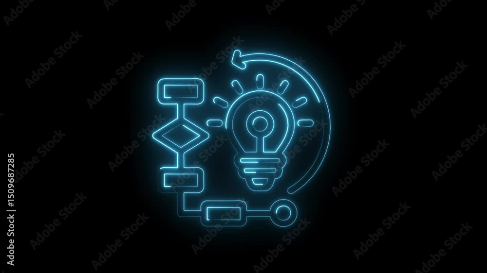Aufkleber glowing neon business process animation displaying decision making and creative idea generation on b