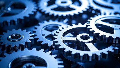 Small and large steel gears, close-up with high definition.
