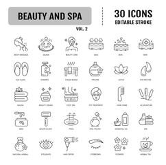Beauty and spa line icon set. Editable stroke. Vector illustration