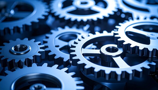 Small and large steel gears, close-up with high definition.