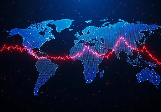 World Map Global Economy Downturn Digital Data Background Financial Crisis Concept