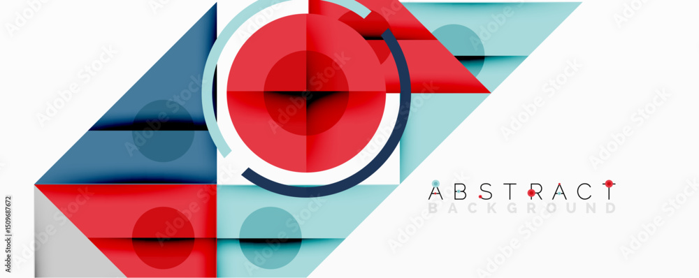 Aufkleber Modern abstract design features overlapping geometric shapes. Red, blue, turquoise hues create dynamic composition. Clean lines, simple forms.