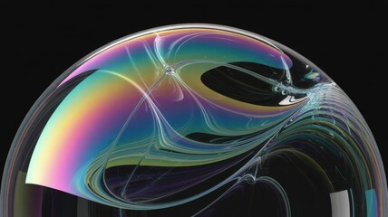 Iridescent soap bubble revealing a universe of swirling colors and intricate light patterns macro shot