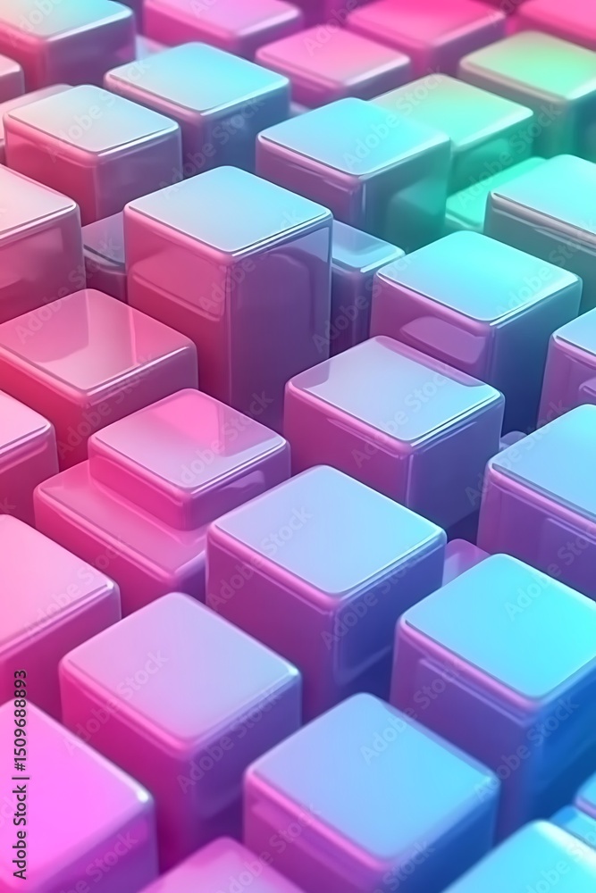 Poster abstract gradient background featuring overlapping cubes in pink, blue, and green with a modern visu