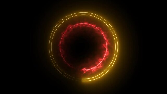 Glowing neon lights ellipse tool icon on black background.