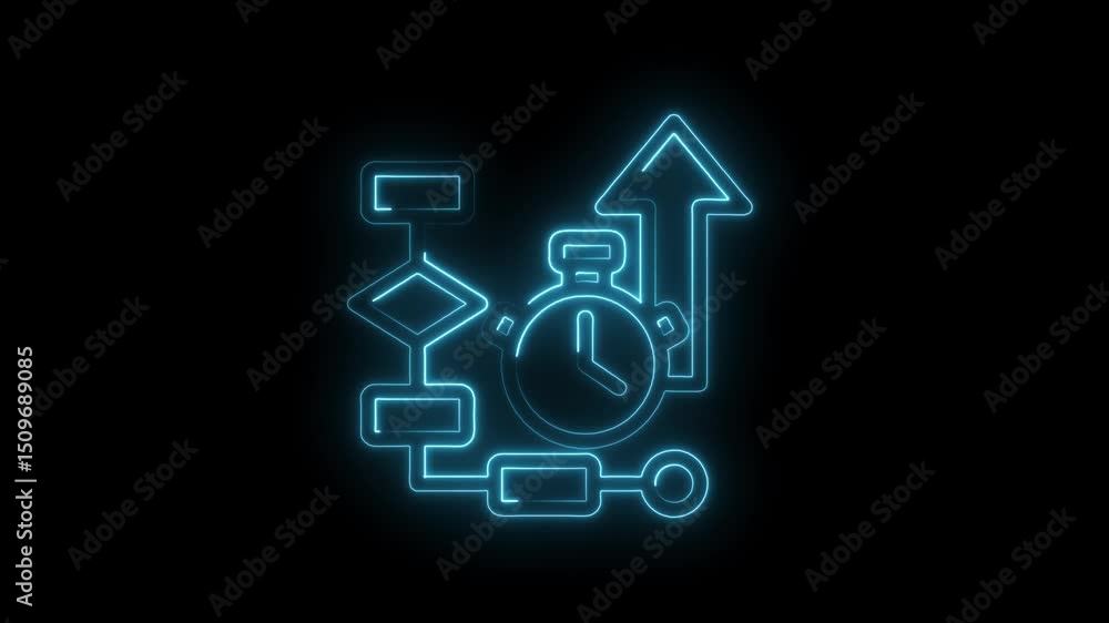 Poster neon flowchart time management and productivity concept illustrating business process automation and