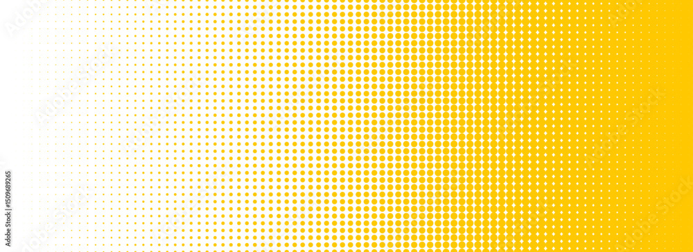 Poster yellow halftone gradient texture. vanishing cartoon polka dot background. repeated dotted gradation 