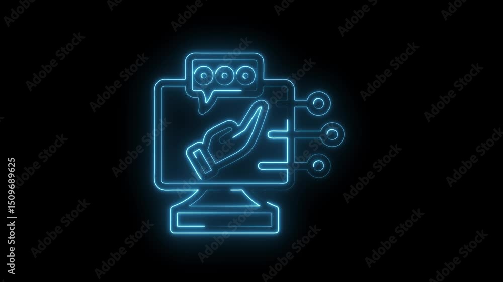 Poster neon style digital support system showing connection and assistance on dark background
