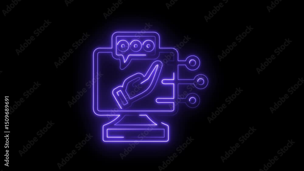 Aufkleber neon digital assistance concept with hand gesture and connection nodes on a dark backdrop