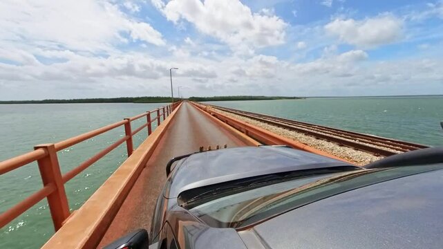 Mission river bridge, Weipa Queensland, Australia, panorama banner, remote access to Indigenous Aboriginal community of Mapoon