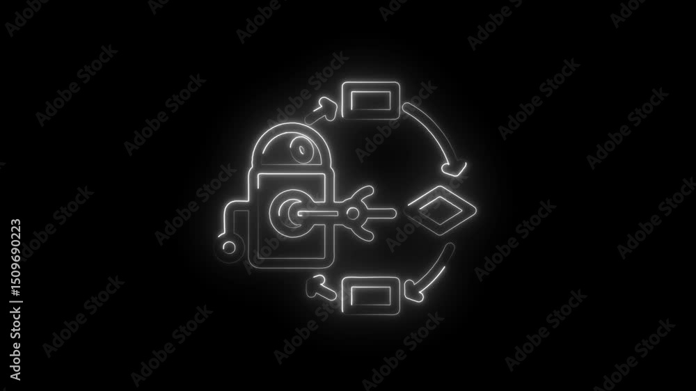 Poster neon style blockchain security process digital transformation and decentralized finance for digital 