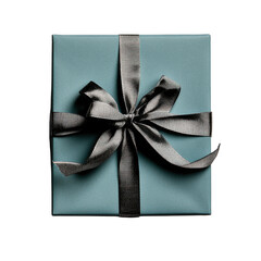 Beautifully wrapped gift box with teal cover and shiny black ribbon bow, perfect for special occasions and celebrations