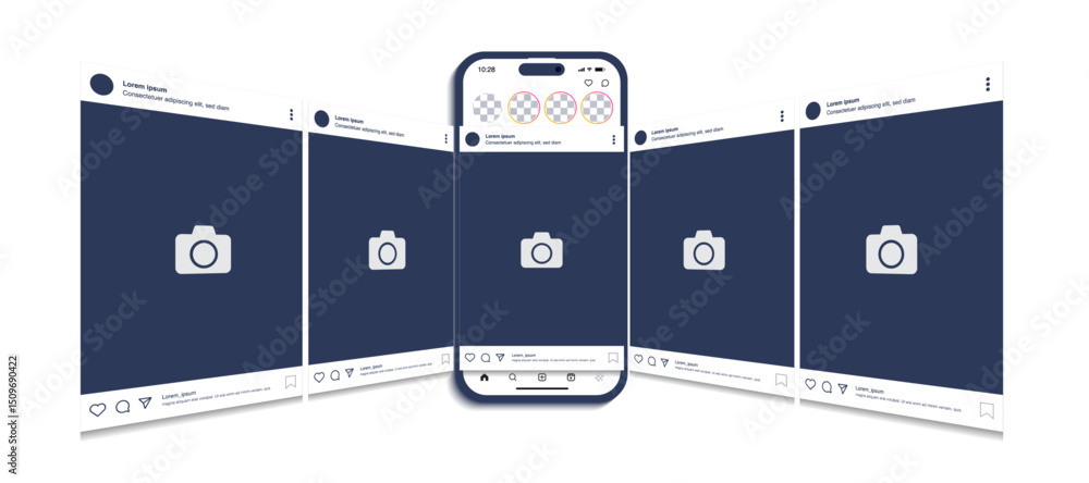 Poster social media post carousel on smartphone – modern flat style vector of mobile app interface on white