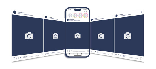 Social Media Post Carousel on Smartphone – Modern Flat Style Vector of Mobile App Interface on White Background. © Jer