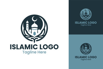 Islamic Logo with Mosque and Crescent Emblem