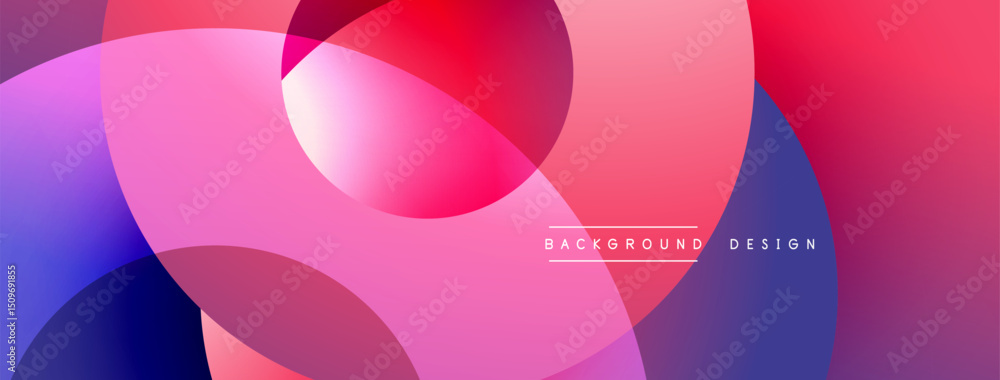 Poster abstract vibrant overlapping circles create dynamic pink, purple, blue gradients. modern design elem
