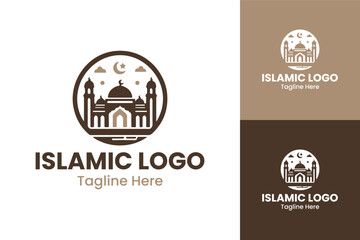 Obraz premium Modern Islamic Logo with Crescent and Star Icon