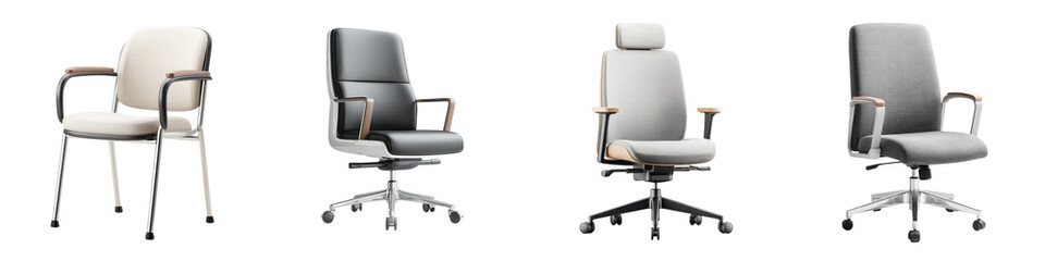Obraz premium Modern office chairs featuring sleek lines, comfortable upholstery, ergonomic designs, and versatile colors, perfect for enhancing workspace aesthetics and productivity.