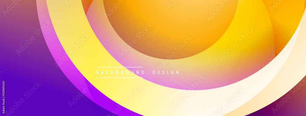 Poster Abstract vibrant background. Overlapping circles create dynamic gradient effect. Purple, yellow hues dominate composition. Modern design element.