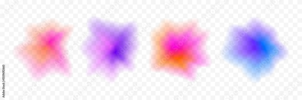 Poster Abstract blurry gradient splash shape set. Pastel colored liquid blob gradation collection. Y2K blur smooth aura pack. Bright iridescent drop bundle for collage, badge, sticker, label. Vector