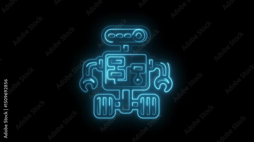 Poster glowing neon robot animated on a dark background animation of a futuristic design