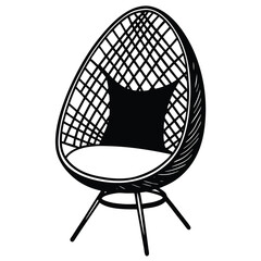 Boho style woven egg chair silhouette with cushion design