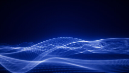 Blue abstract waves flowing horizontally in smooth motion on black